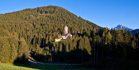 Schloss Welsberg mitten im Wald, Ansicht von Weitem